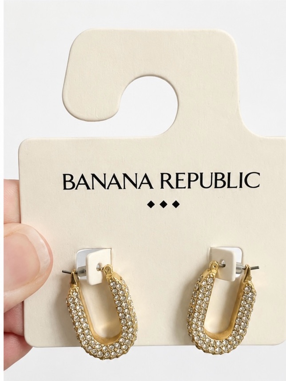 Banana Republic Gold Tone Crystal Pavé Huggie Hoop Earrings | NWT